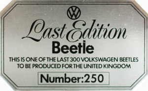 Original Last Edition Beetle plaque